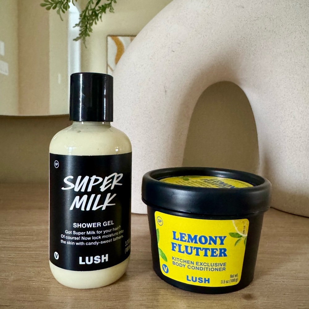 Lush super milk shower gel and lemony flutter body conditioner